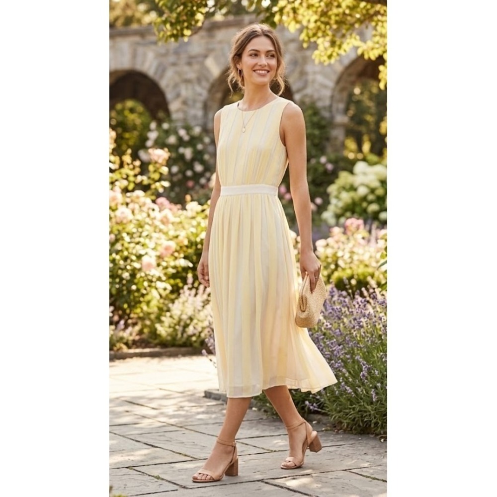 NWT Banana Republic Silk Striped Midi Dress‎ Yellow Cream Heritage Collection